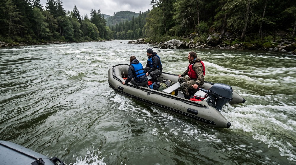 Steering an Inflatable Boat in Swirling Currents: Techniques and Setup